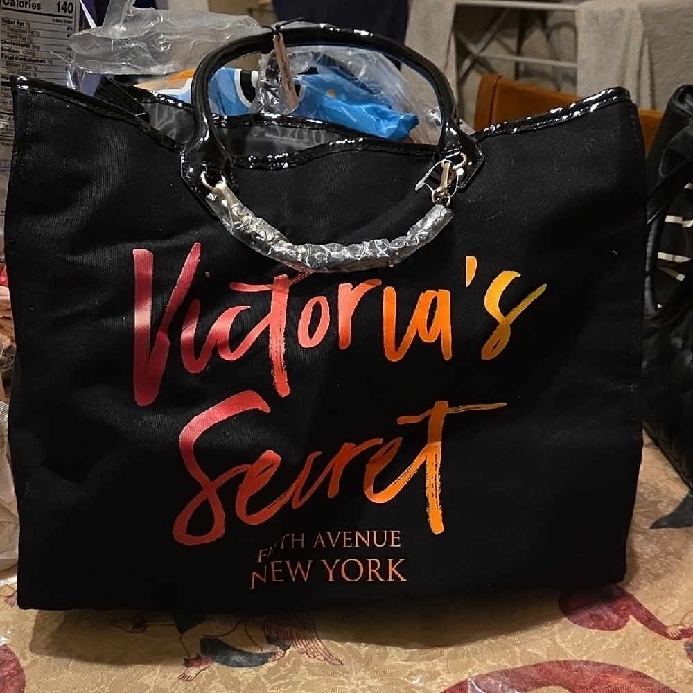 Nwt Victoria's Secret Black Tote with Pink and Orange Accents
